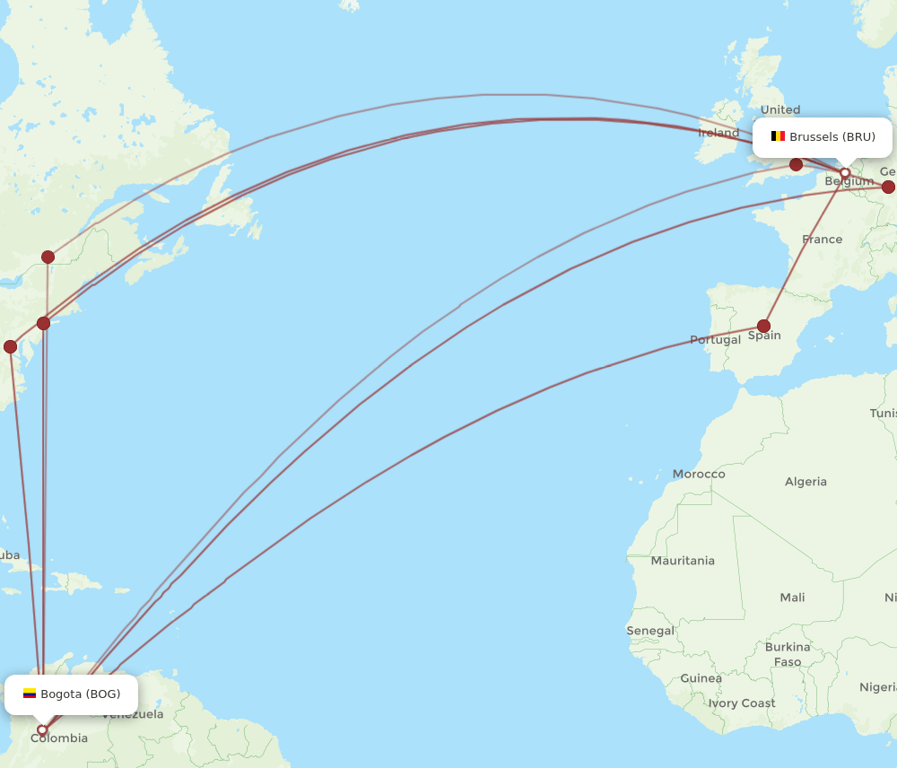 BOG-BRU flight routes