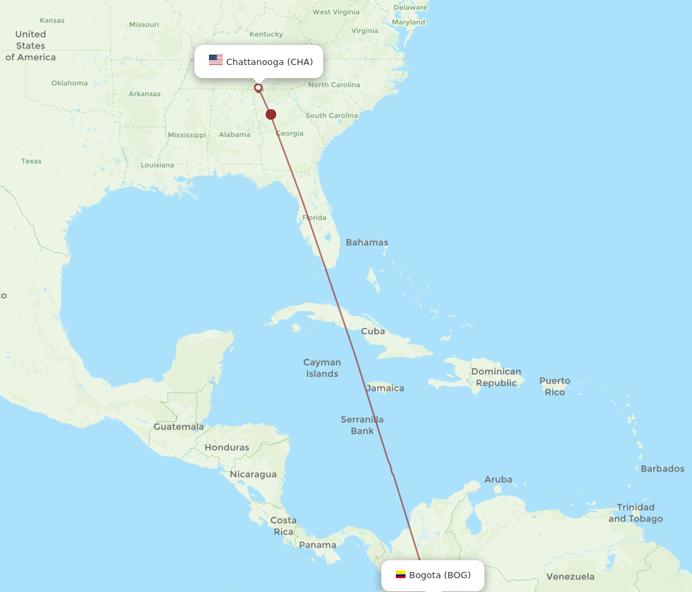 BOG to CHA flights and routes map