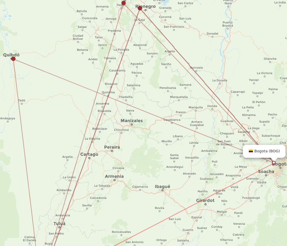 BOG to CLO flights and routes map