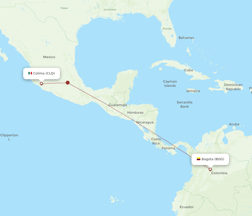 Bogota - Colima route map and flight paths