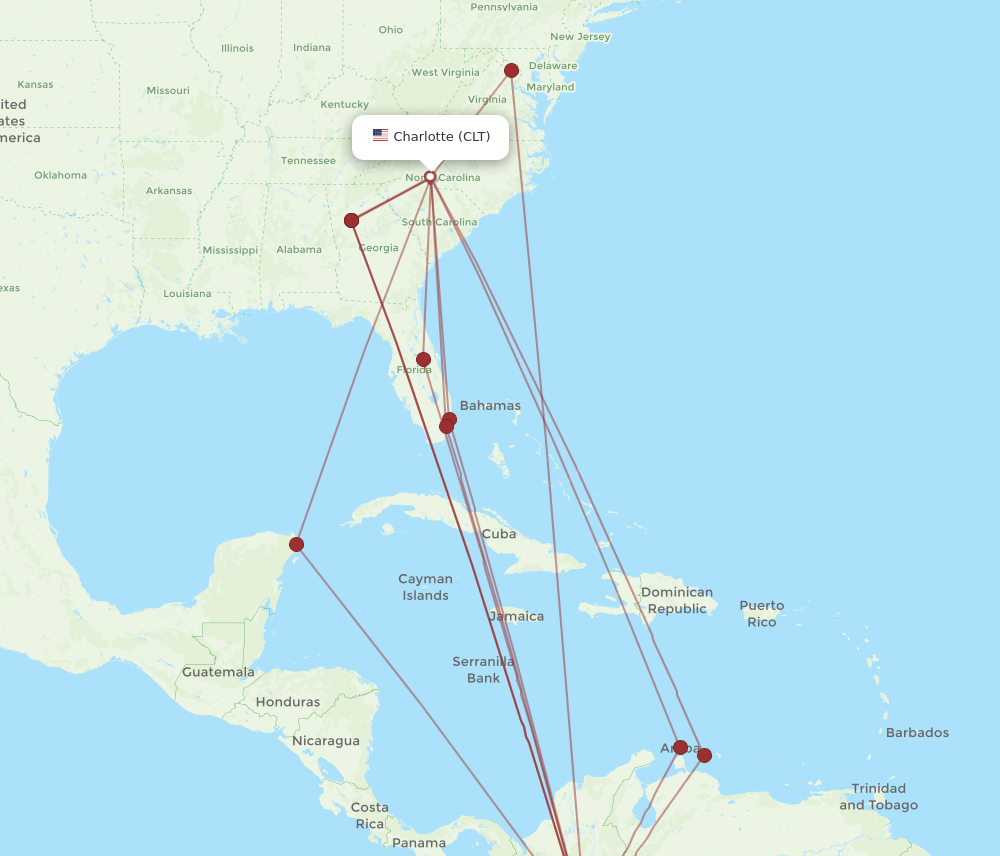 BOG to CLT flights and routes map