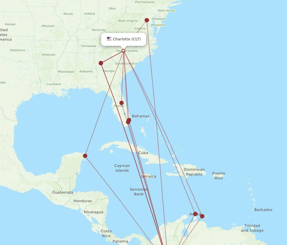 BOG to CLT flights and routes map