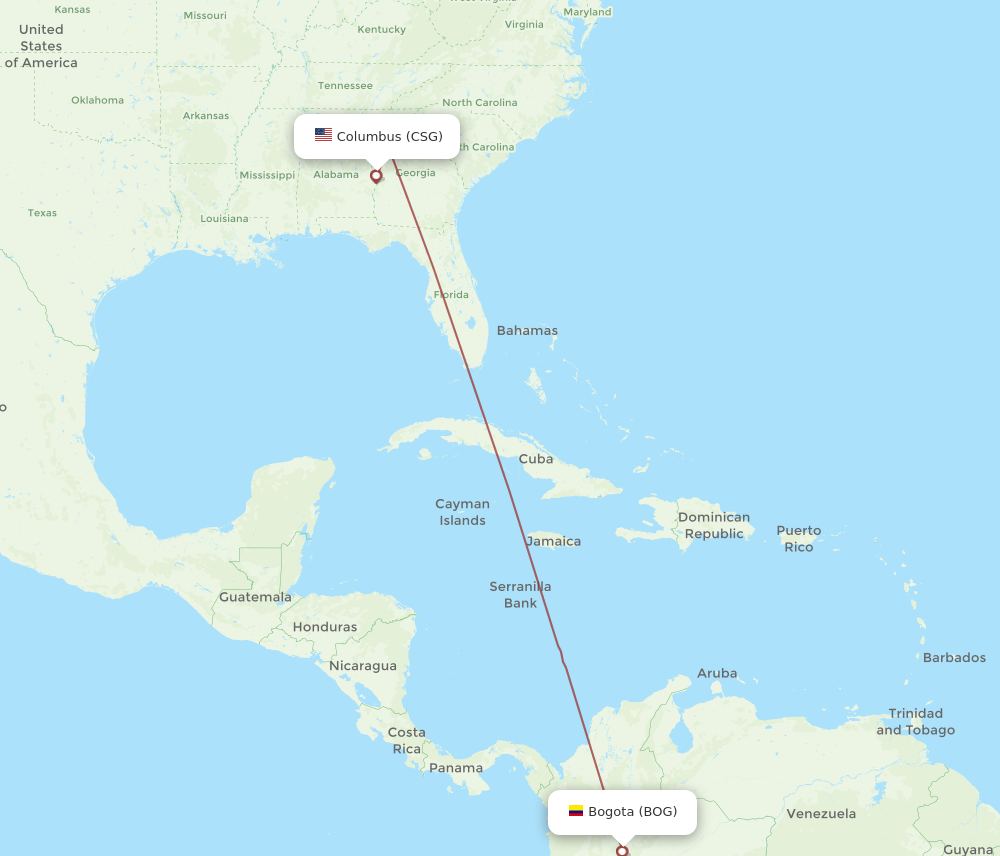 BOG to CSG flights and routes map