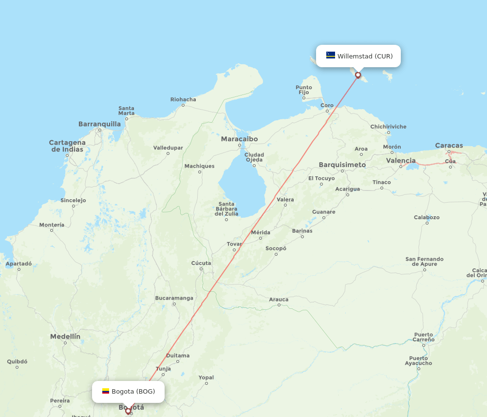 BOG-CUR flight routes
