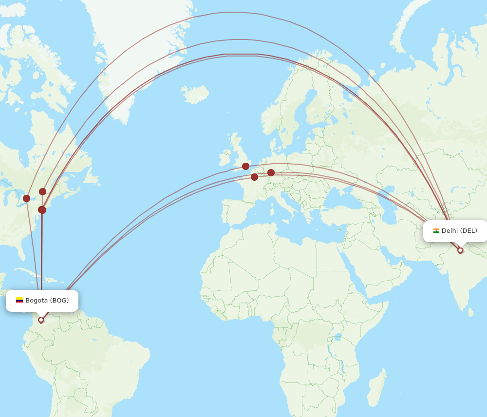 BOG-DEL flight routes