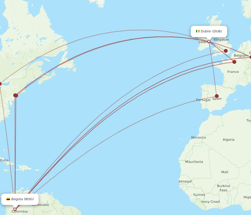 BOG-DUB flight routes