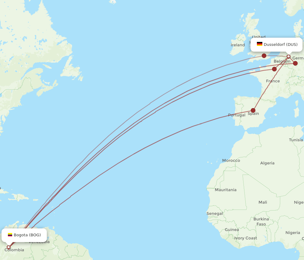 BOG-DUS flight routes