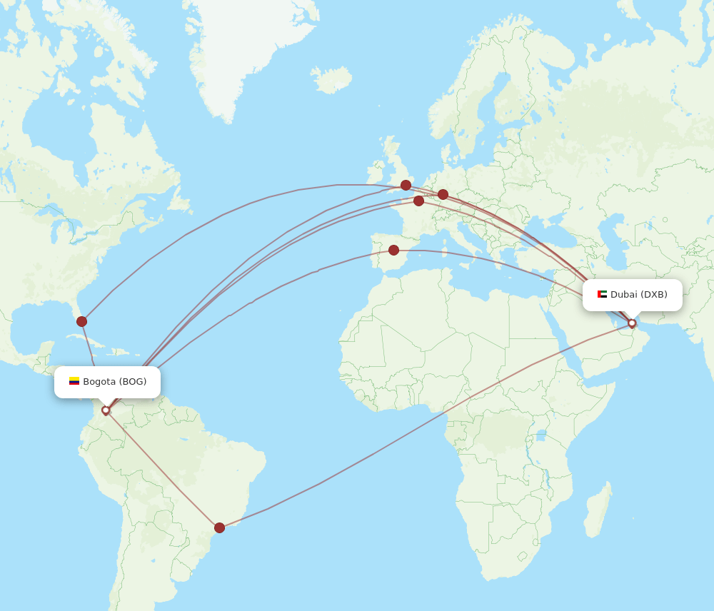 BOG-DXB flight routes