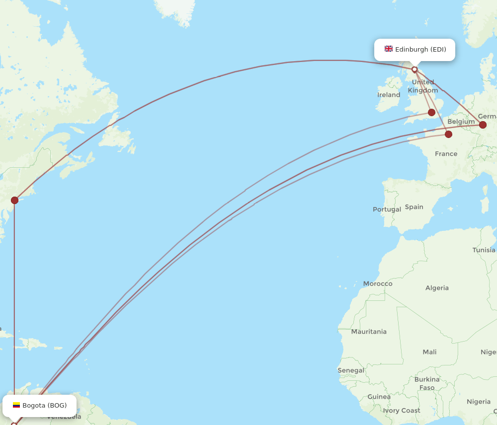 BOG-EDI flight routes