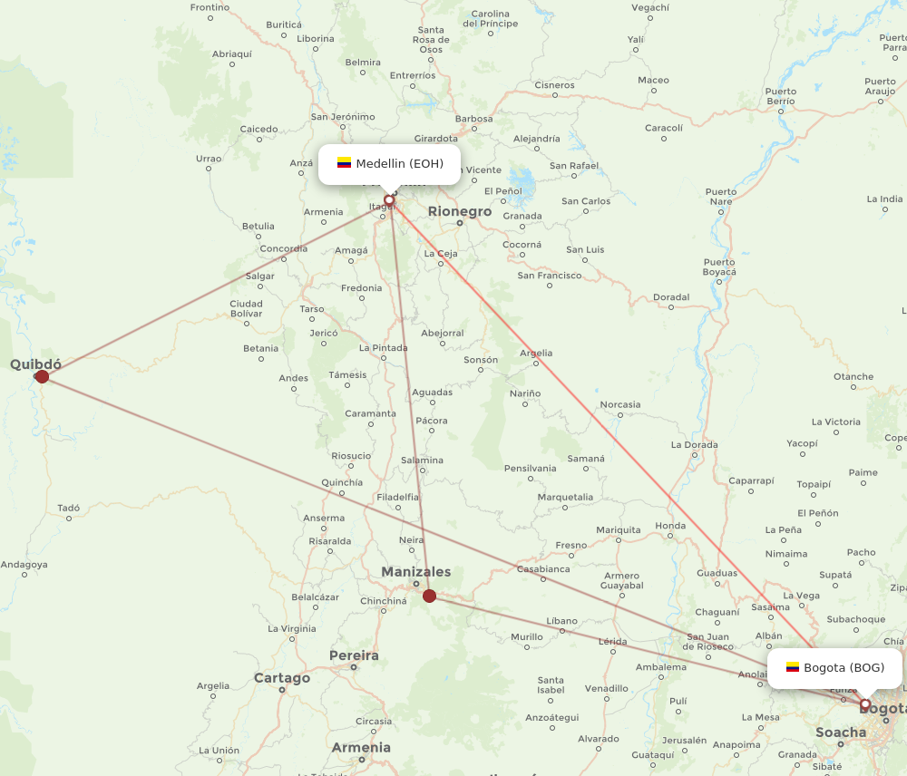 BOG to EOH flights and routes map