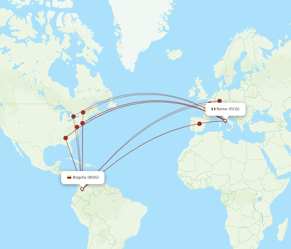 BOG to FCO flights and routes map