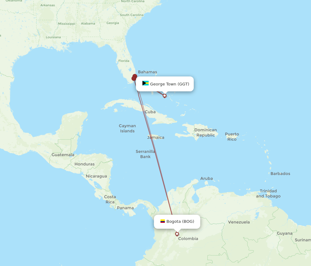 BOG-GGT flight routes