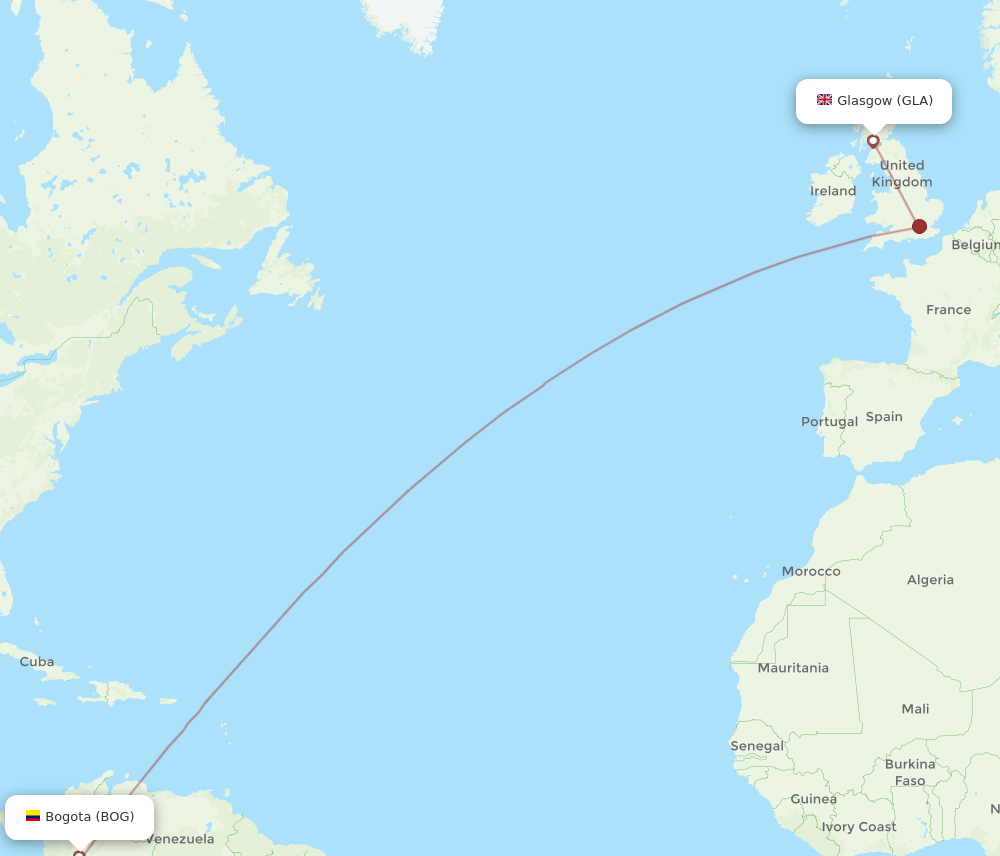 BOG-GLA flight routes