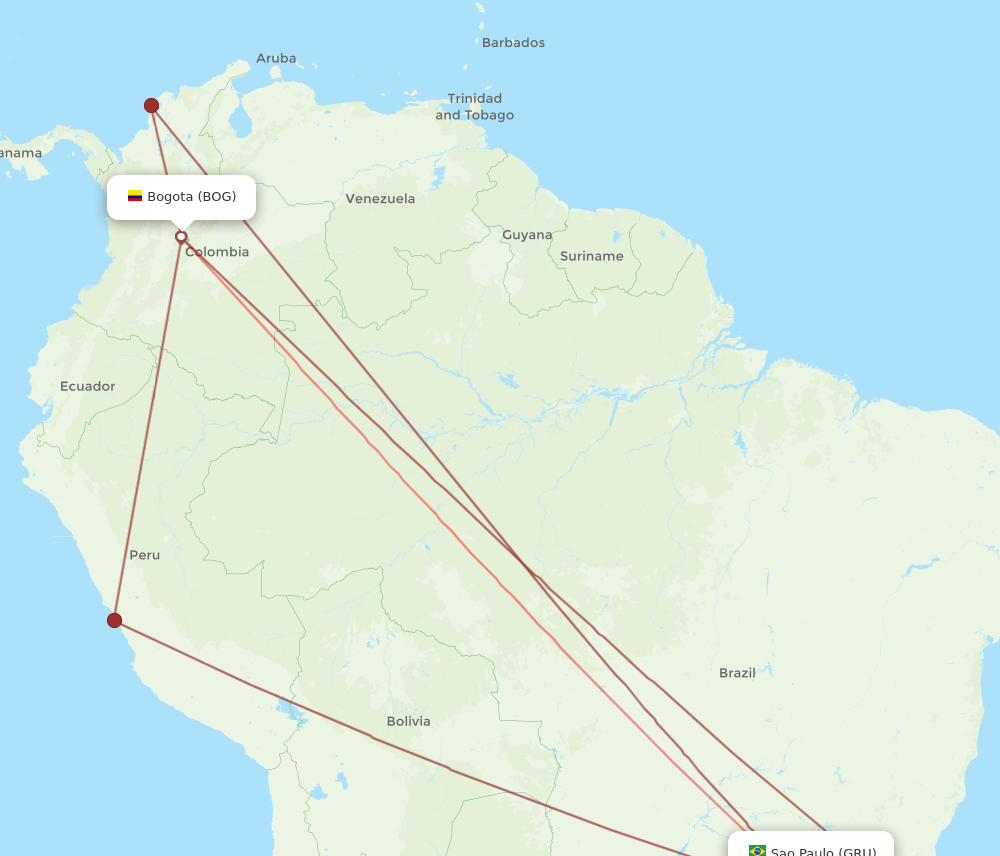 BOG to GRU flights and routes map