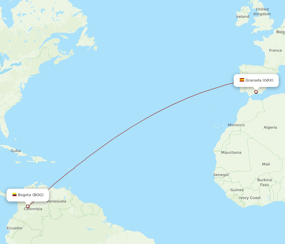 BOG to GRX flights and routes map