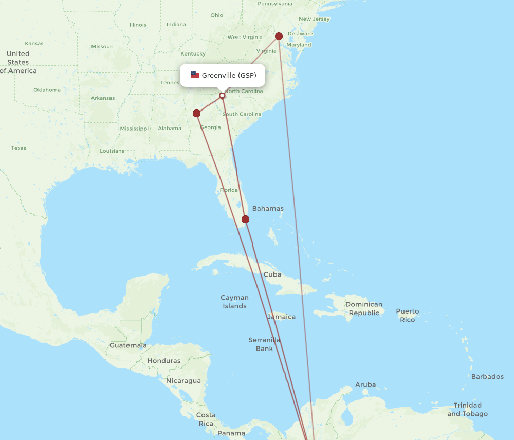 BOG-GSP flight routes