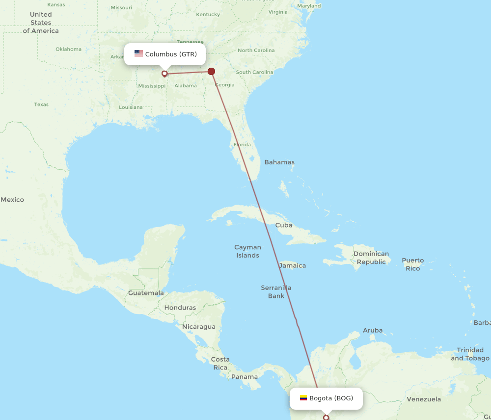 BOG to GTR flights and routes map