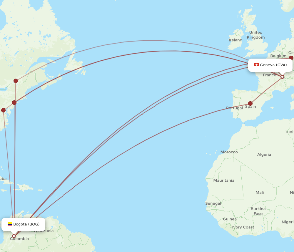 BOG to GVA flights and routes map