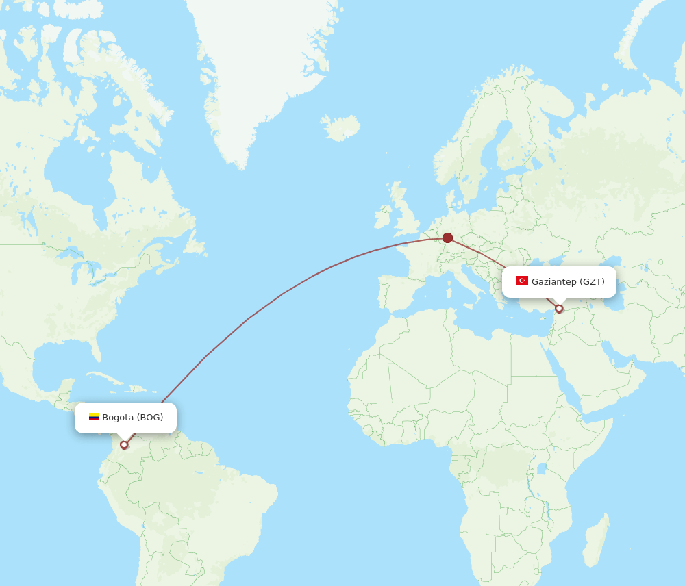 BOG-GZT flight routes