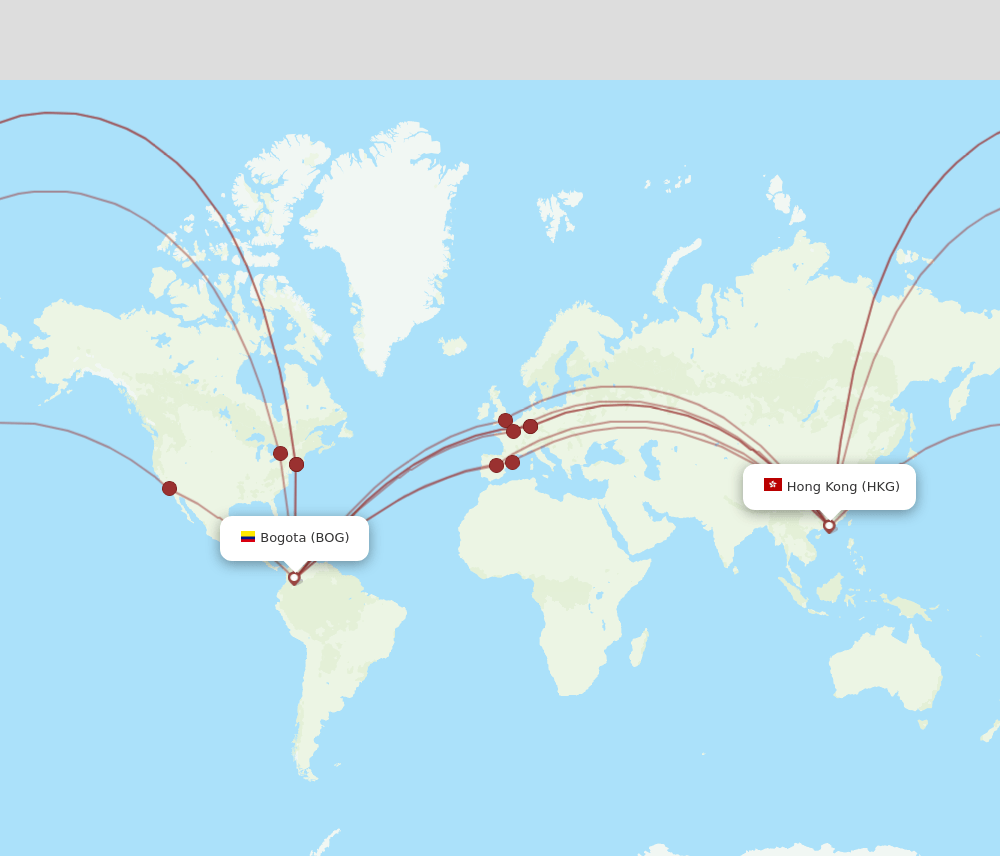 BOG to HKG flights and routes map