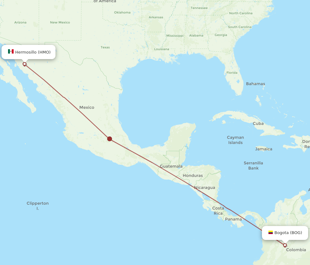 BOG-HMO flight routes