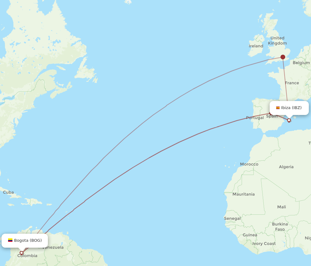 BOG to IBZ flights and routes map