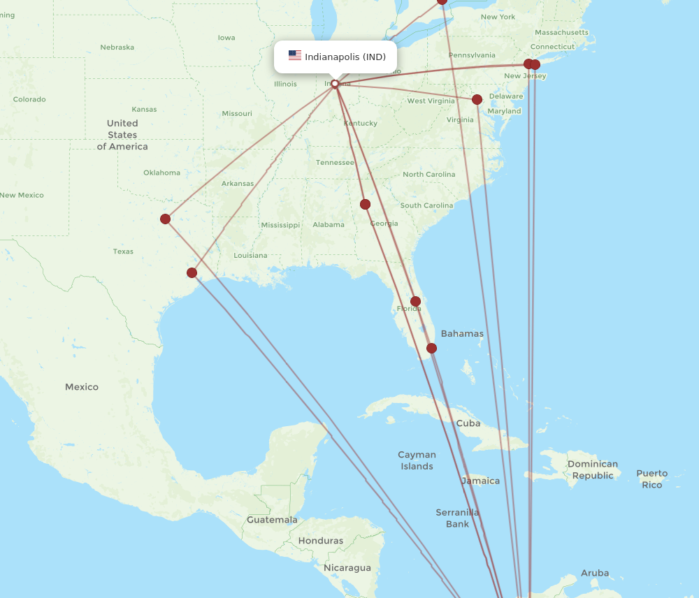 BOG to IND flights and routes map