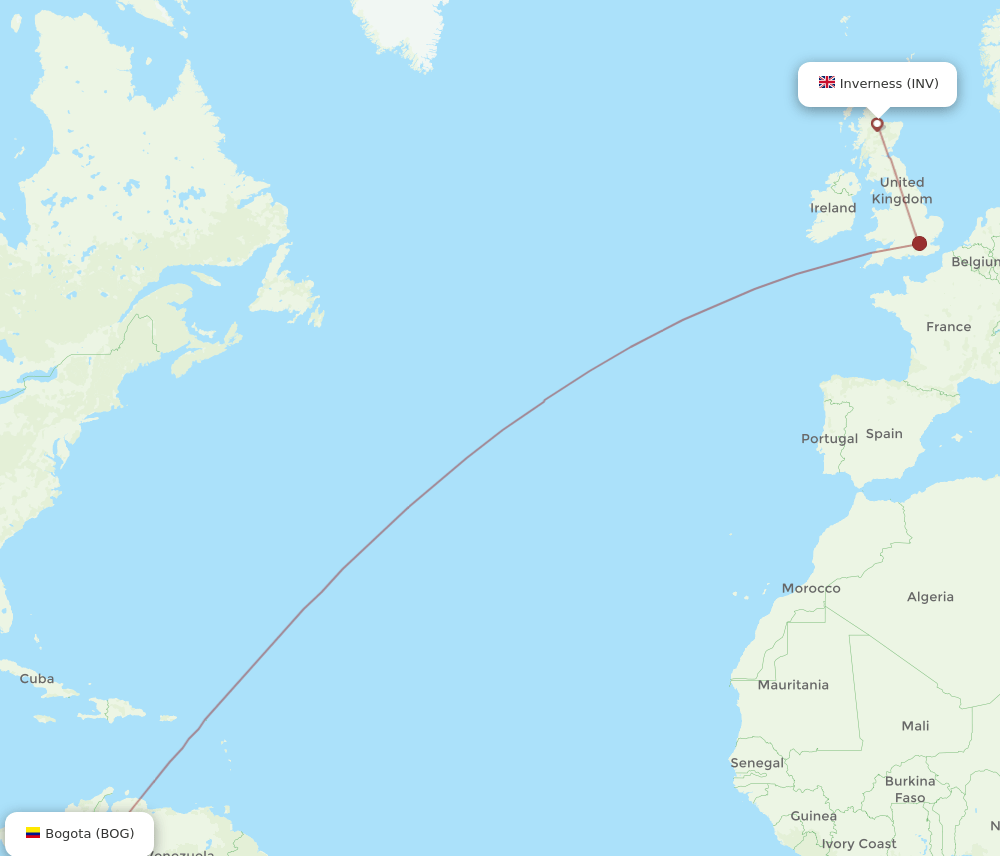 BOG-INV flight routes