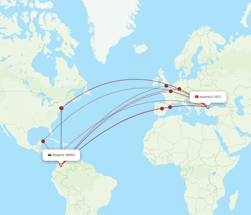BOG-IST flight routes