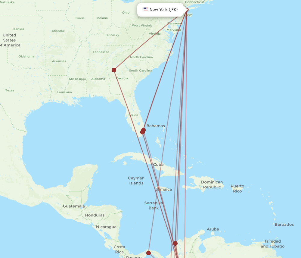 BOG to JFK flights and routes map