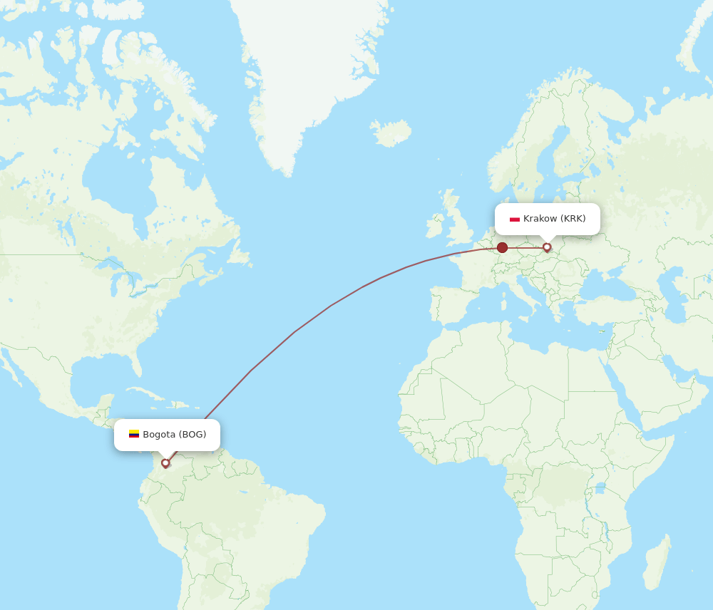 BOG-KRK flight routes