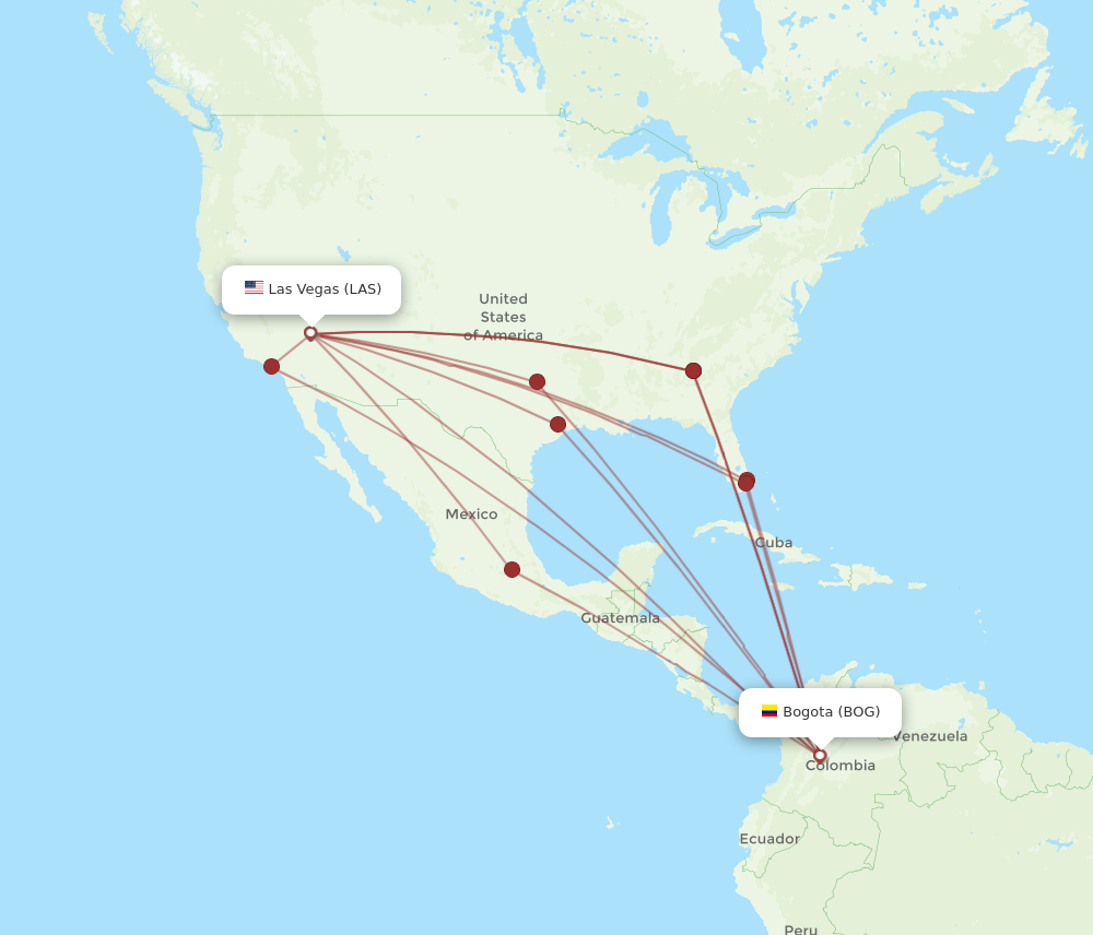 BOG to LAS flights and routes map
