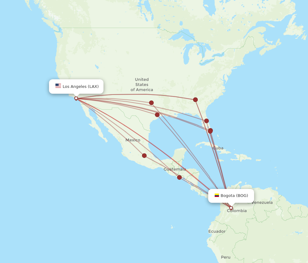 BOG to LAX flights and routes map