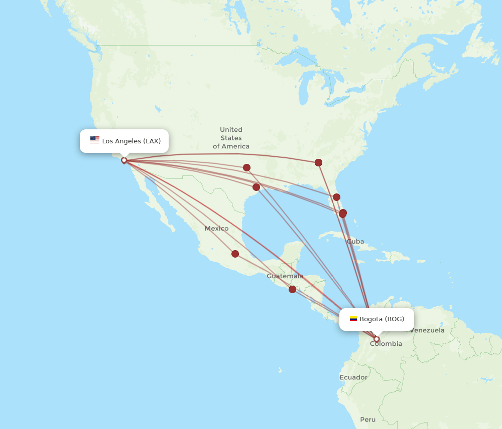 BOG to LAX flights and routes map