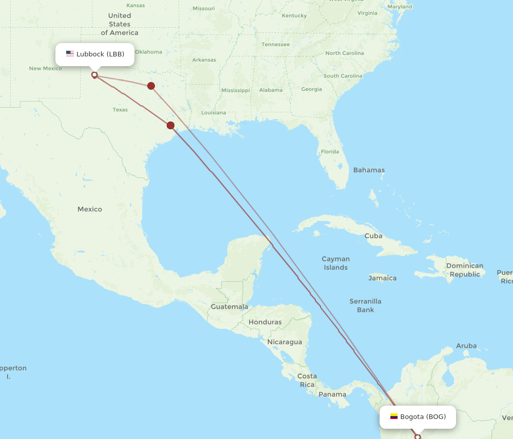 BOG-LBB flight routes
