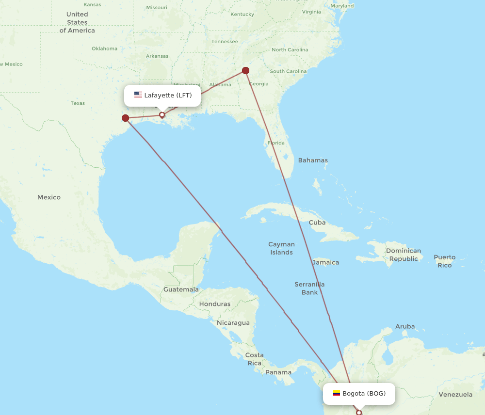 BOG-LFT flight routes