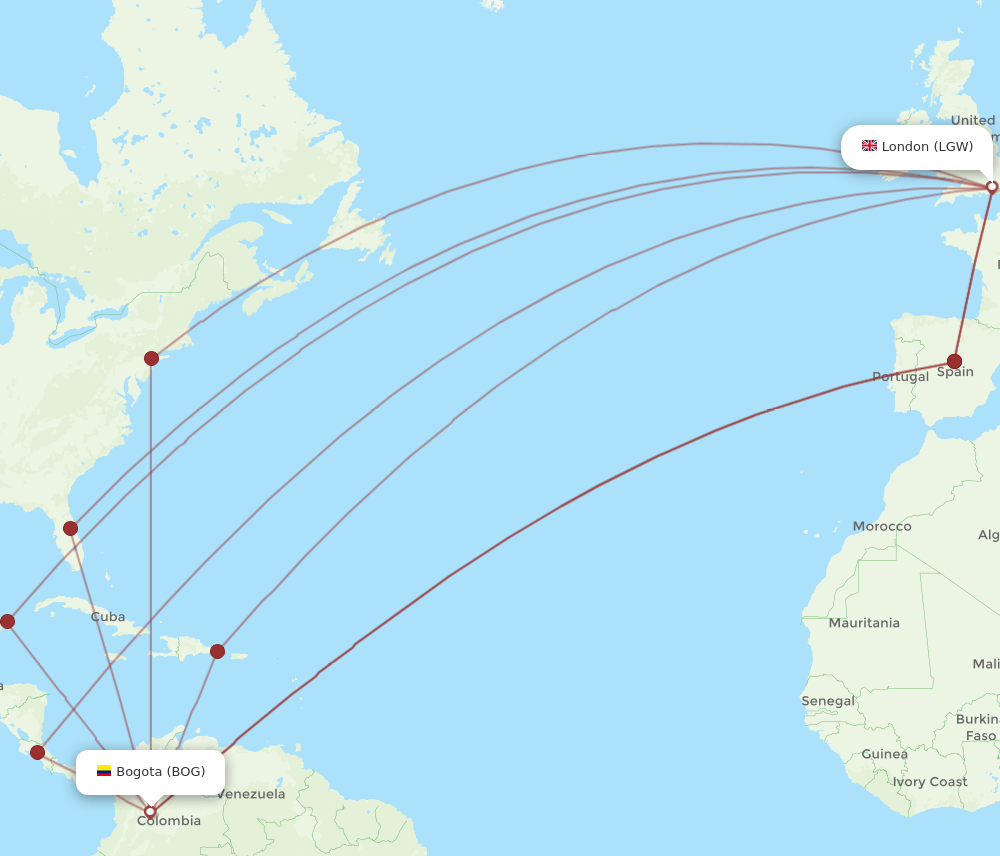 BOG-LGW flight routes