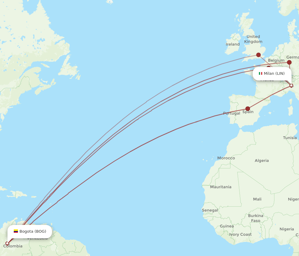BOG to LIN flights and routes map