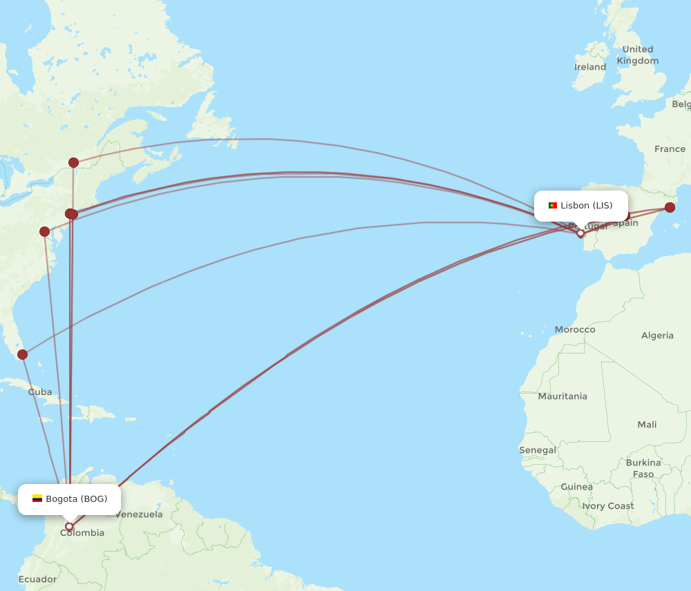 BOG-LIS flight routes