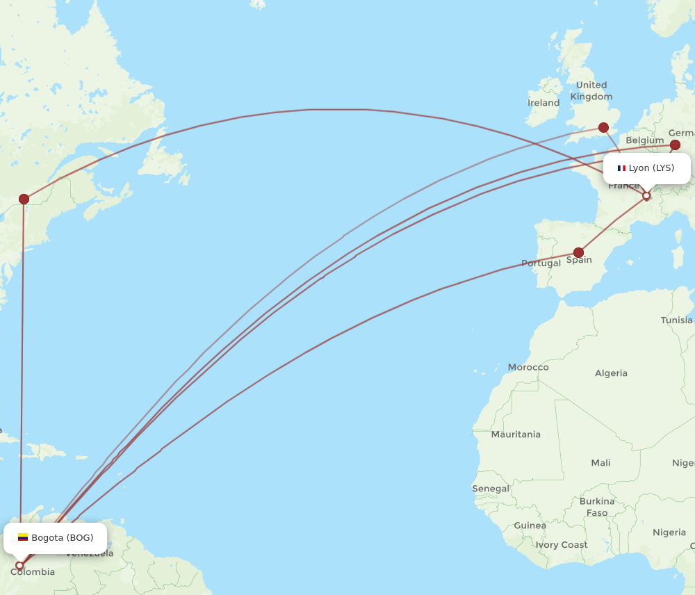 BOG-LYS flight routes