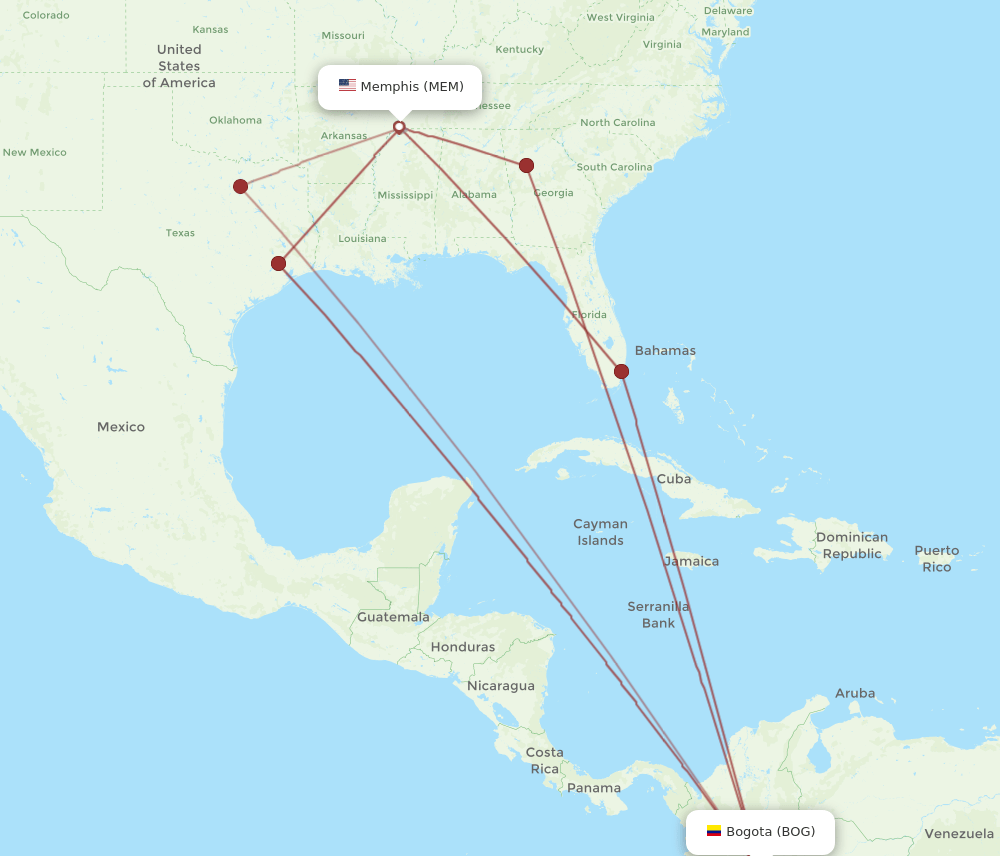 BOG-MEM flight routes