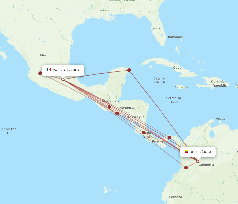BOG to MEX flights and routes map