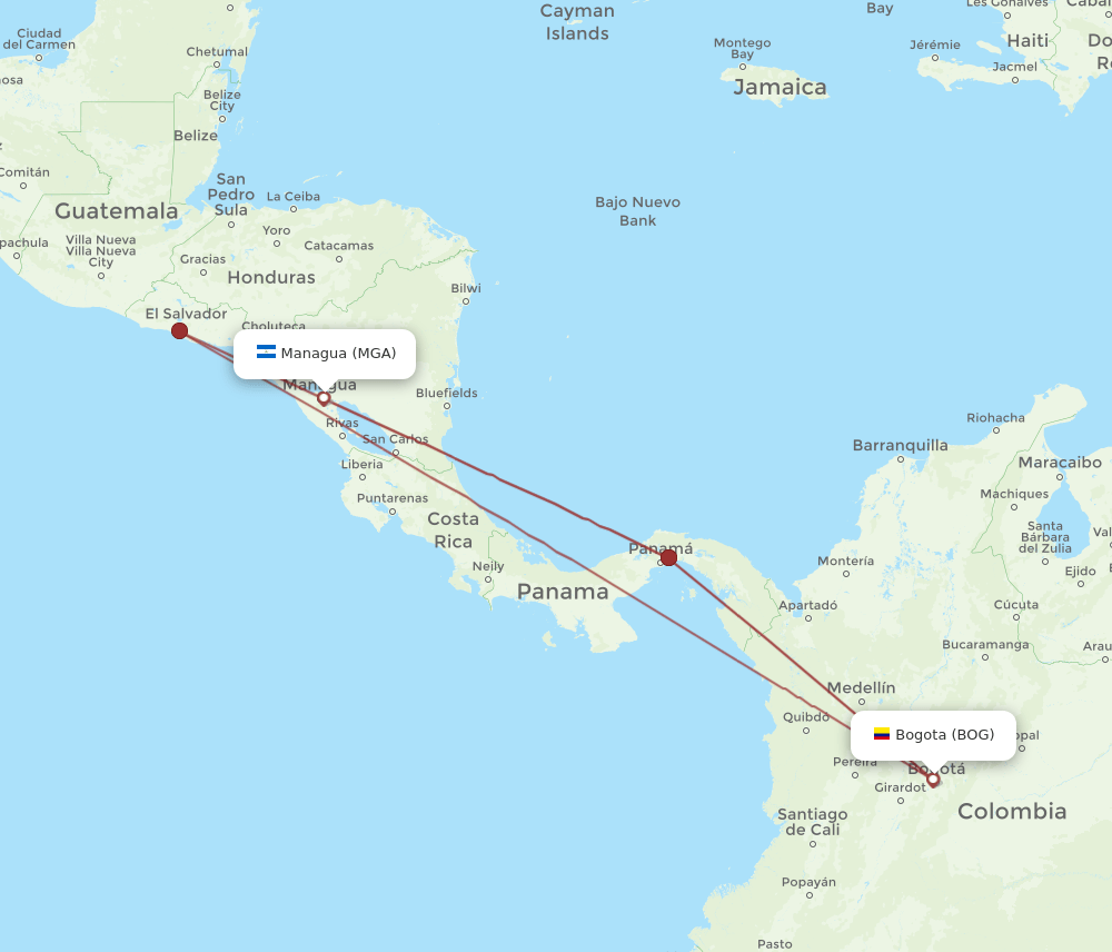 BOG-MGA flight routes
