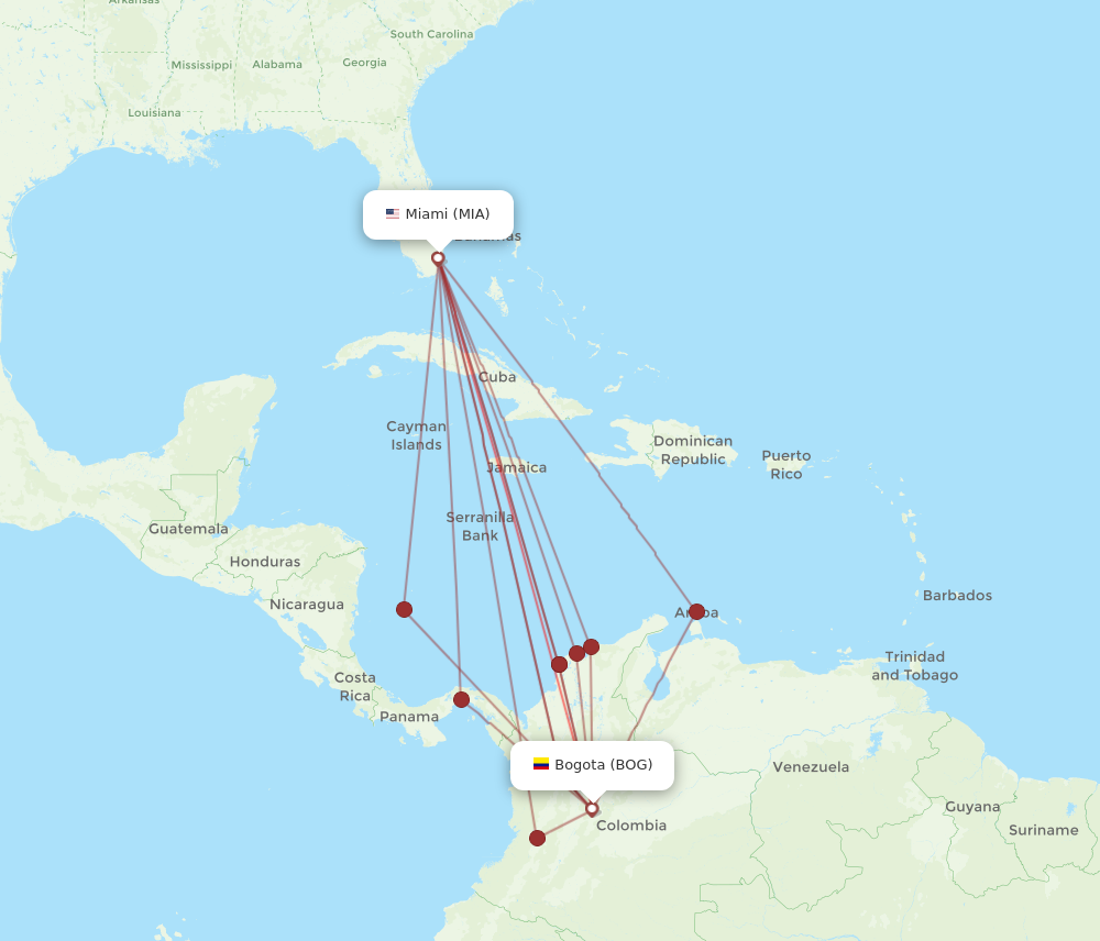 BOG to MIA flights and routes map