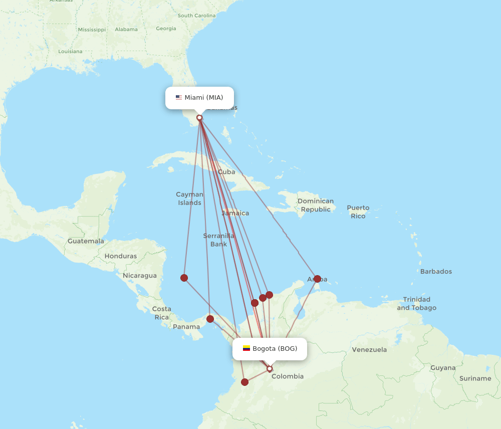 BOG-MIA flight routes
