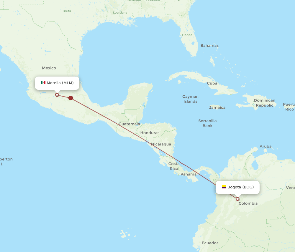 BOG to MLM flights and routes map
