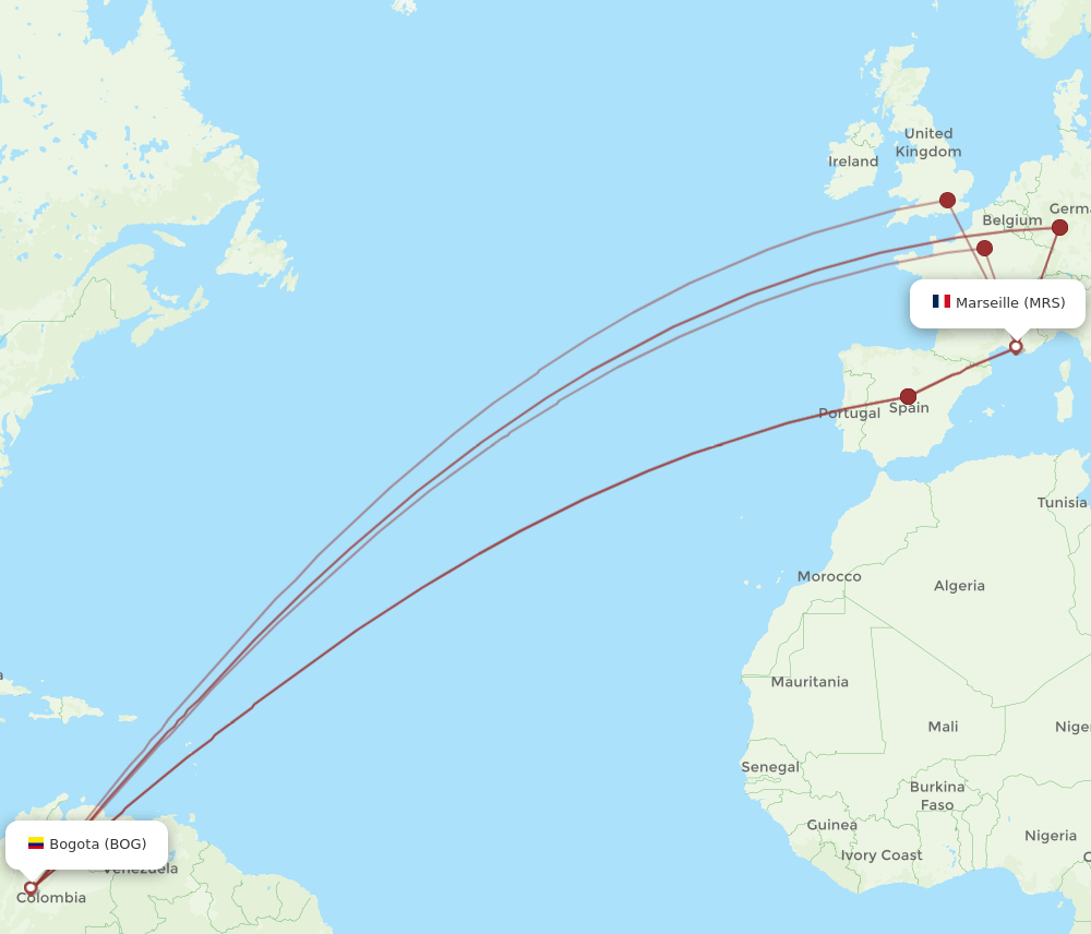 BOG-MRS flight routes