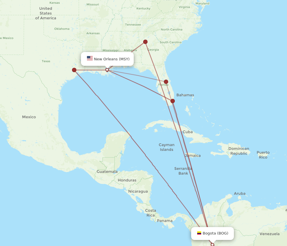 BOG-MSY flight routes