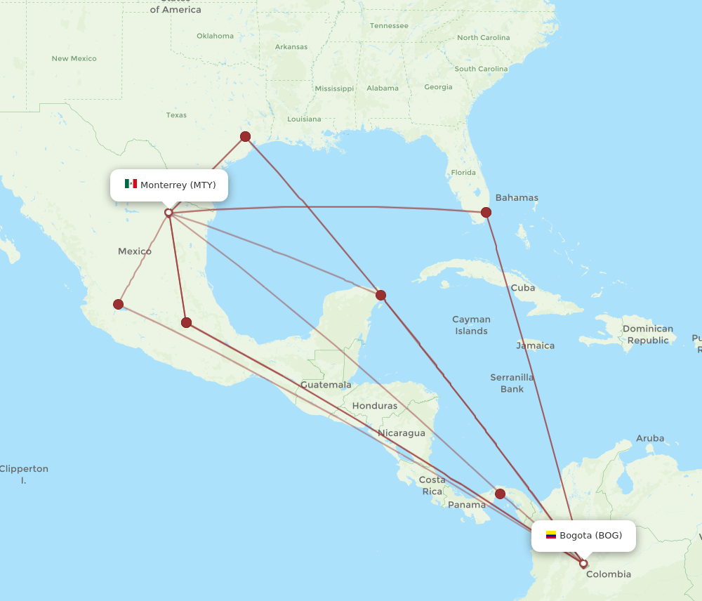 BOG-MTY flight routes