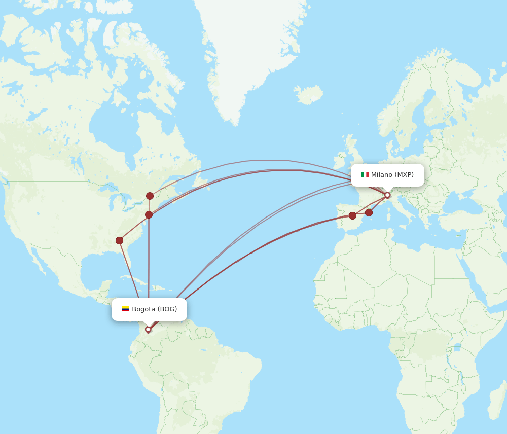 BOG to MXP flights and routes map